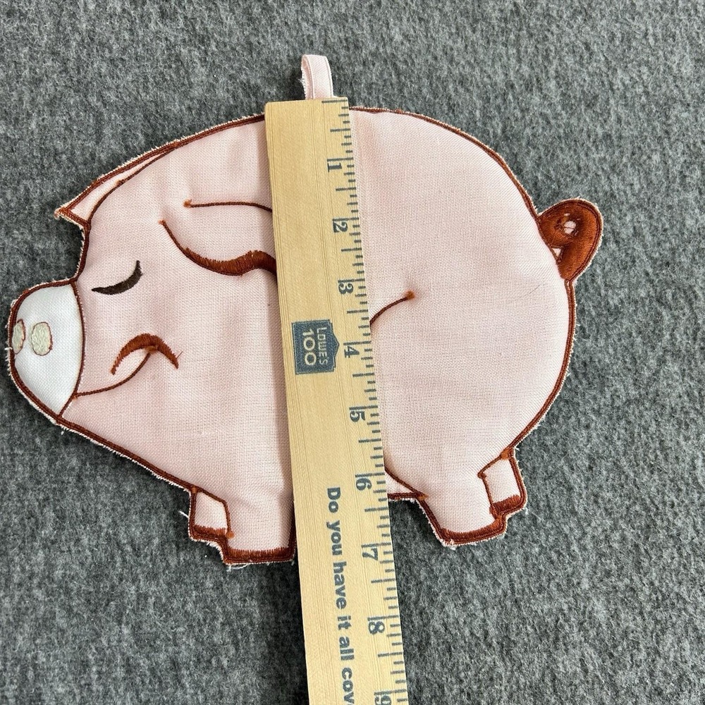 VTG 80's W-C Imports Pink Pig Hot Pad Potholder Linen Blend Embroidered - Picture 3 of 6